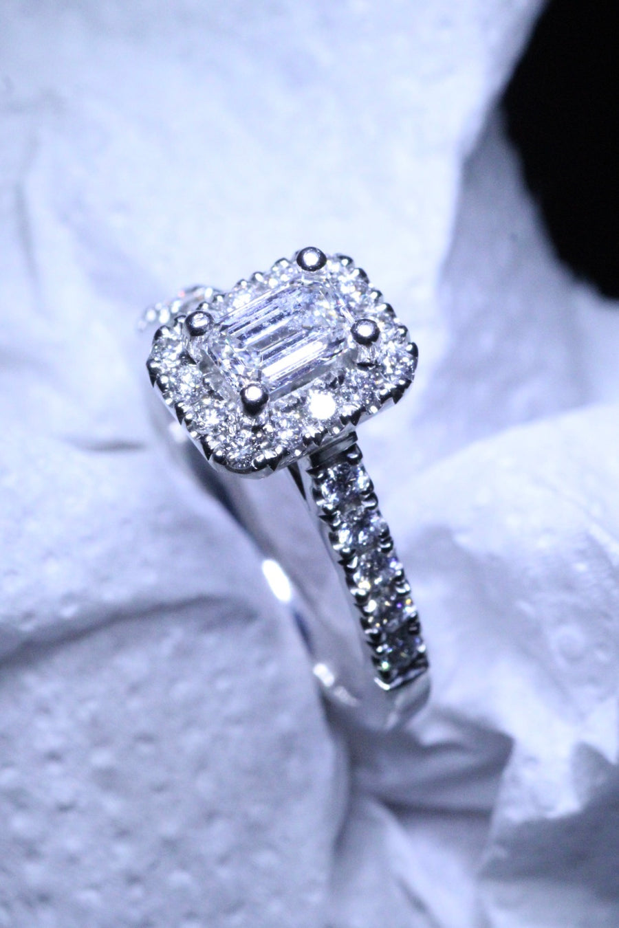 Emerald Cut Diamond Halo Ring