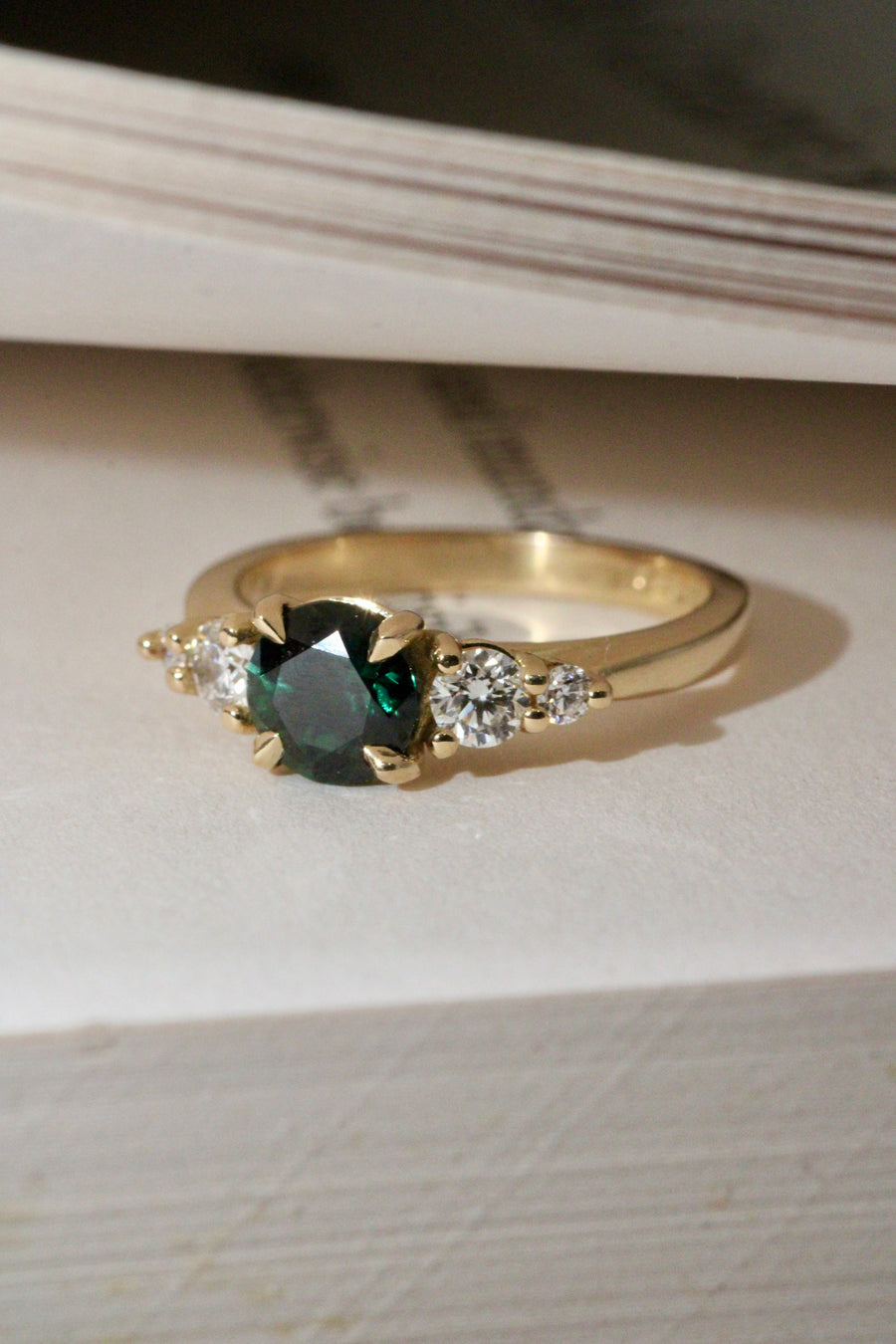 Round Green Sapphire & Diamond Ring