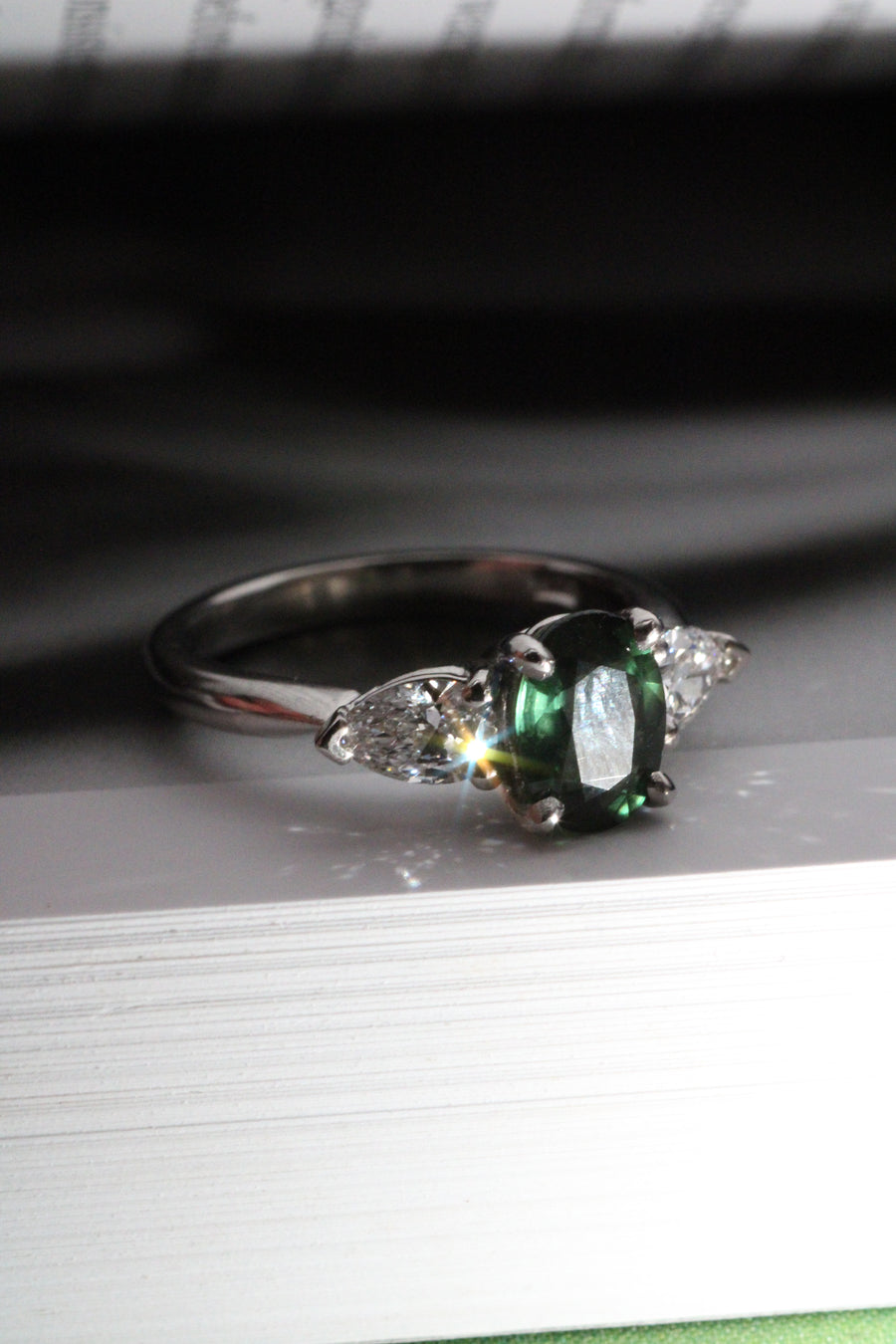 Oval Green Sapphire & Diamond Ring