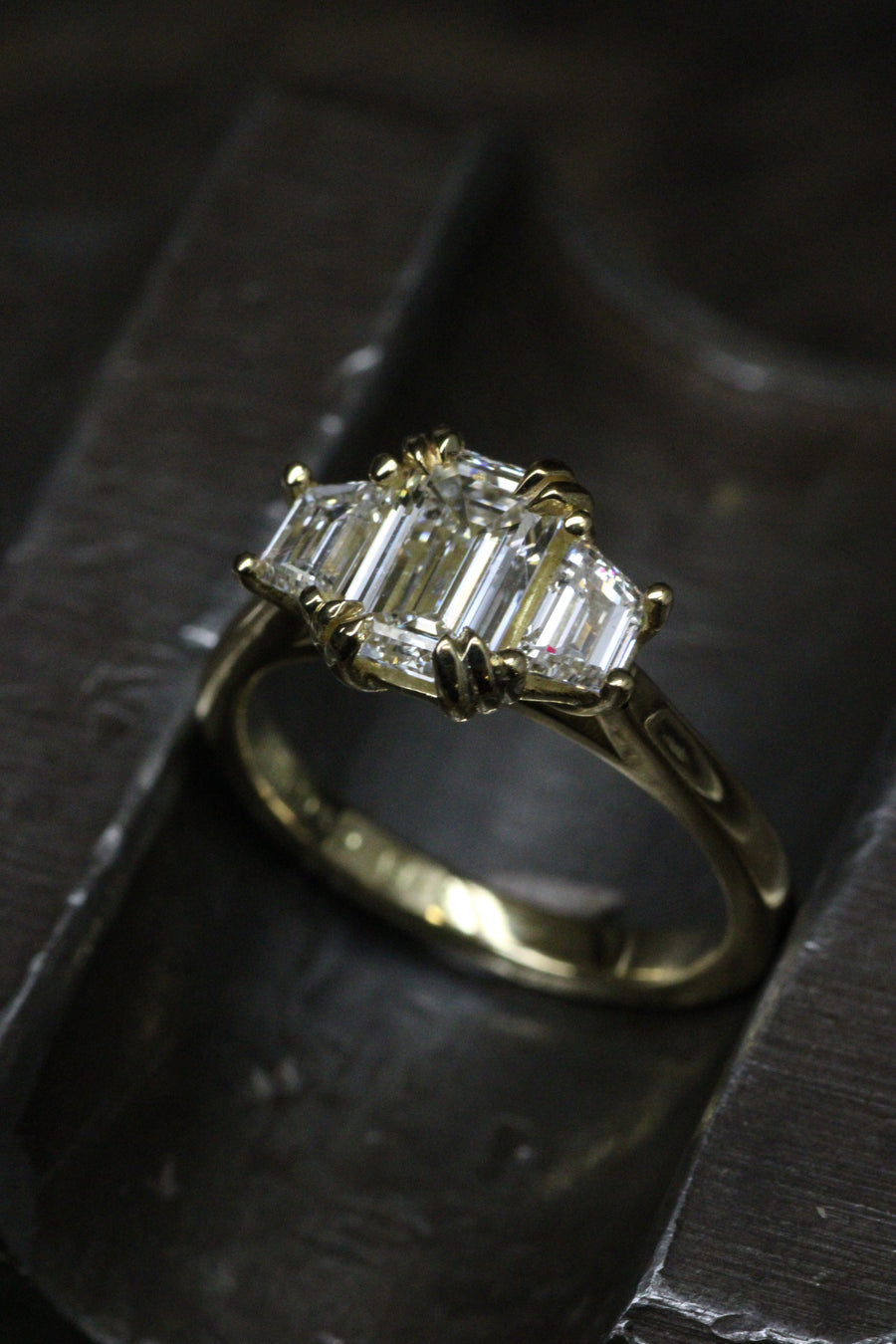 Emerald & Trapazoid Diamond Ring