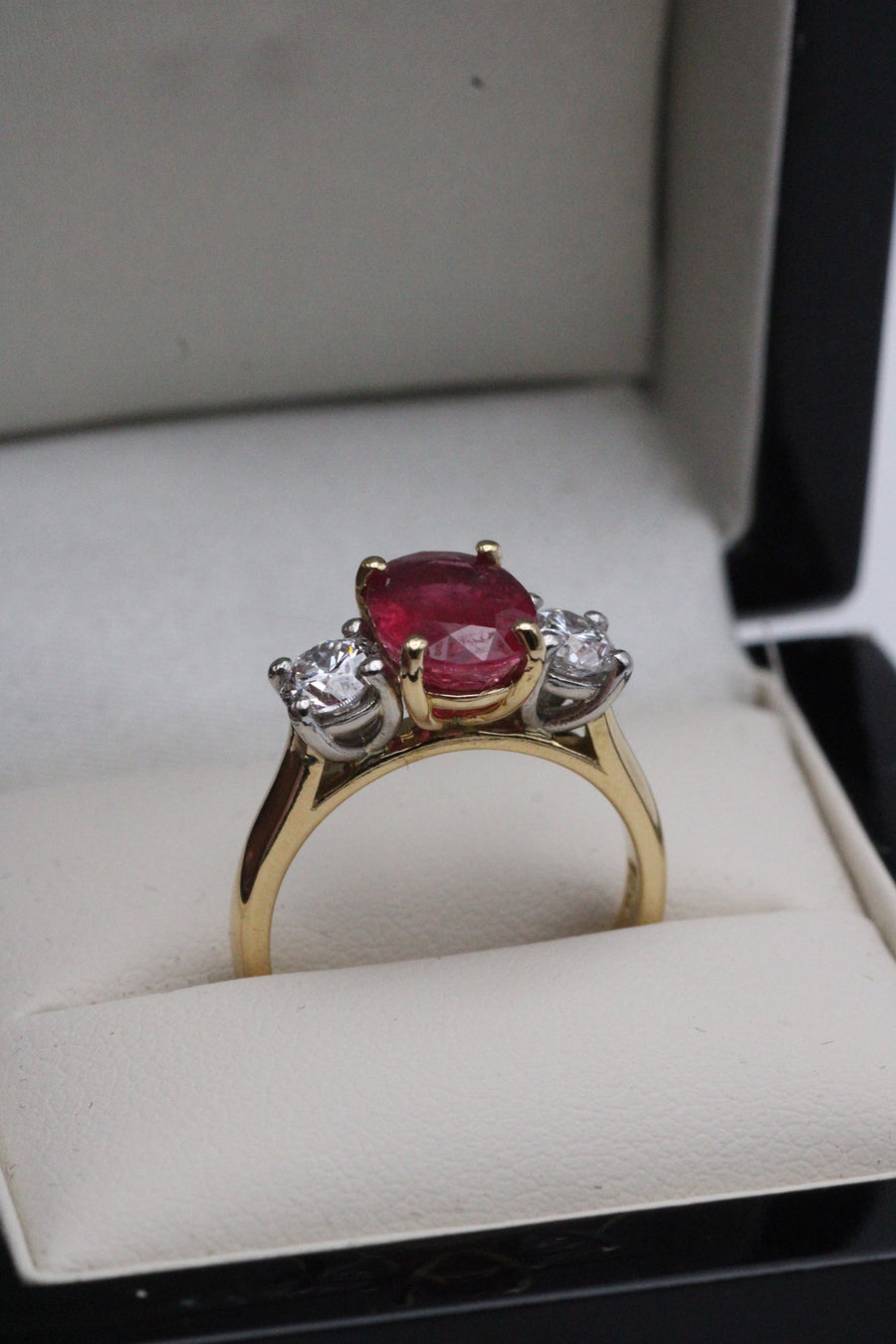 Oval Ruby & Round Diamond Trilogy Ring
