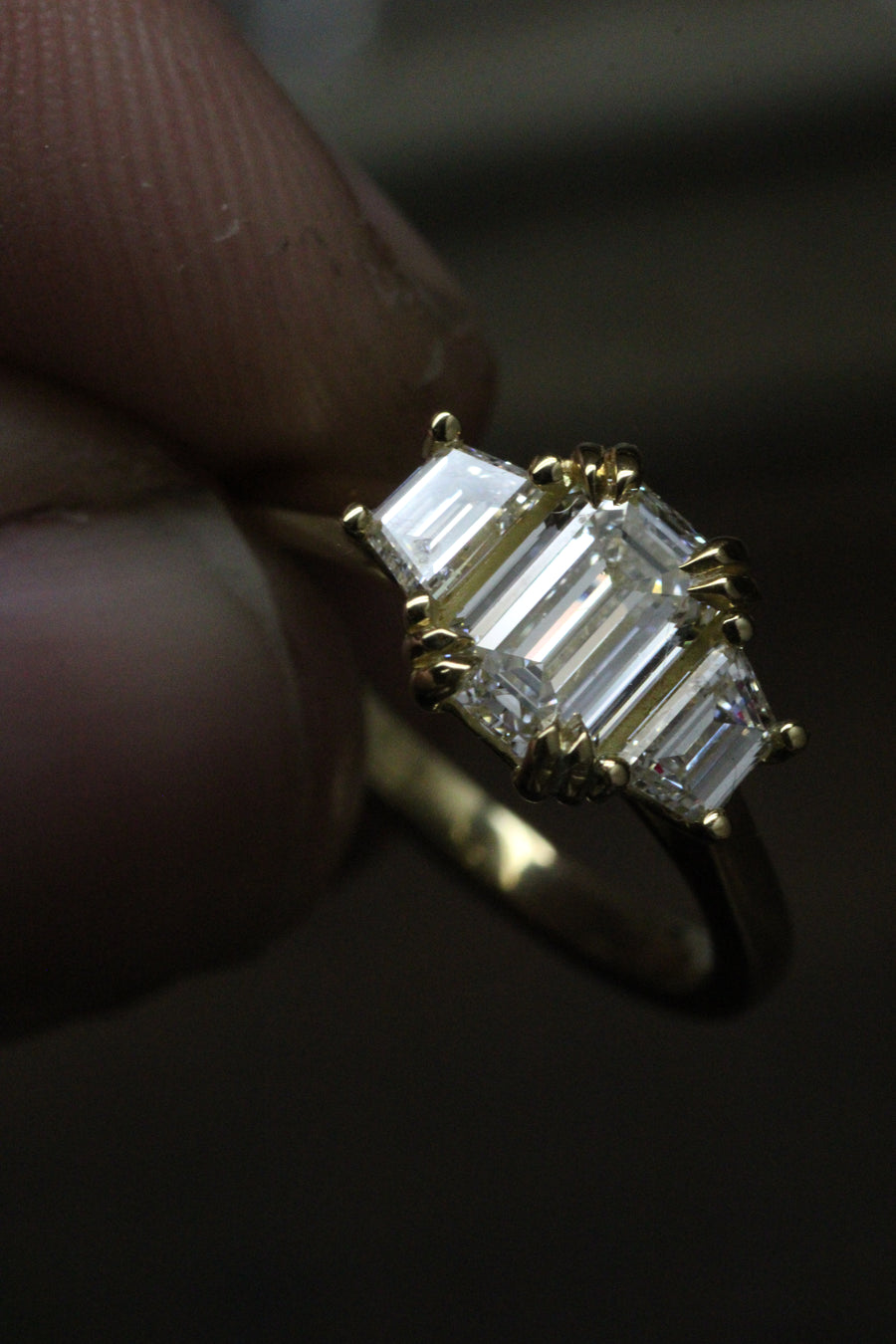 Emerald & Trapazoid Diamond Ring