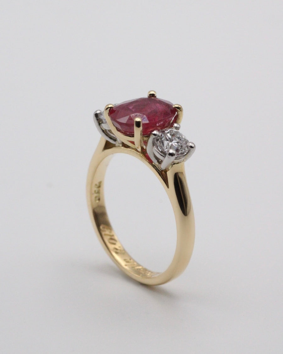 Oval Ruby & Round Diamond Trilogy Ring