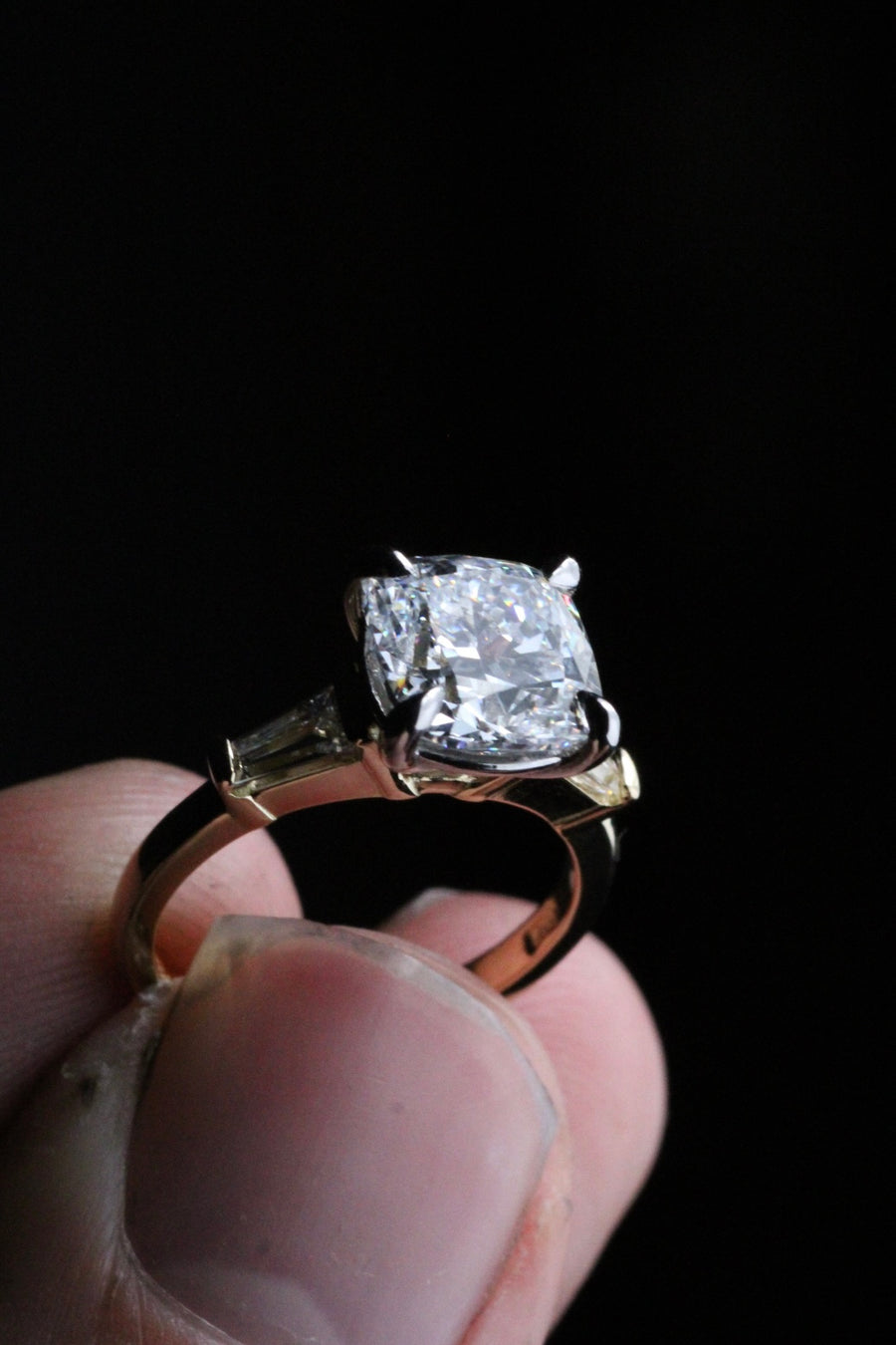 Cushion & Tapered Baguette Diamond Ring