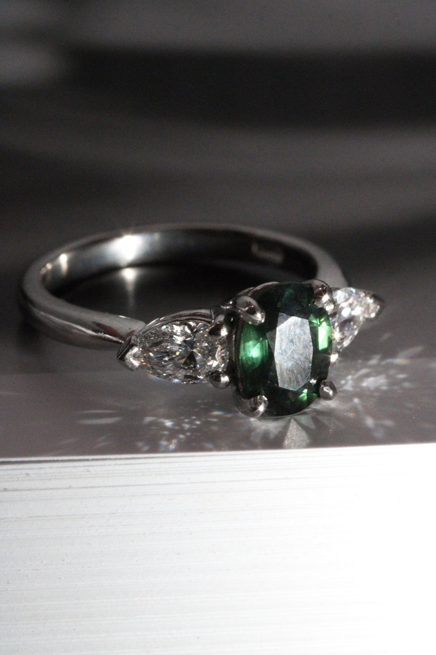 Oval Green Sapphire & Diamond Ring