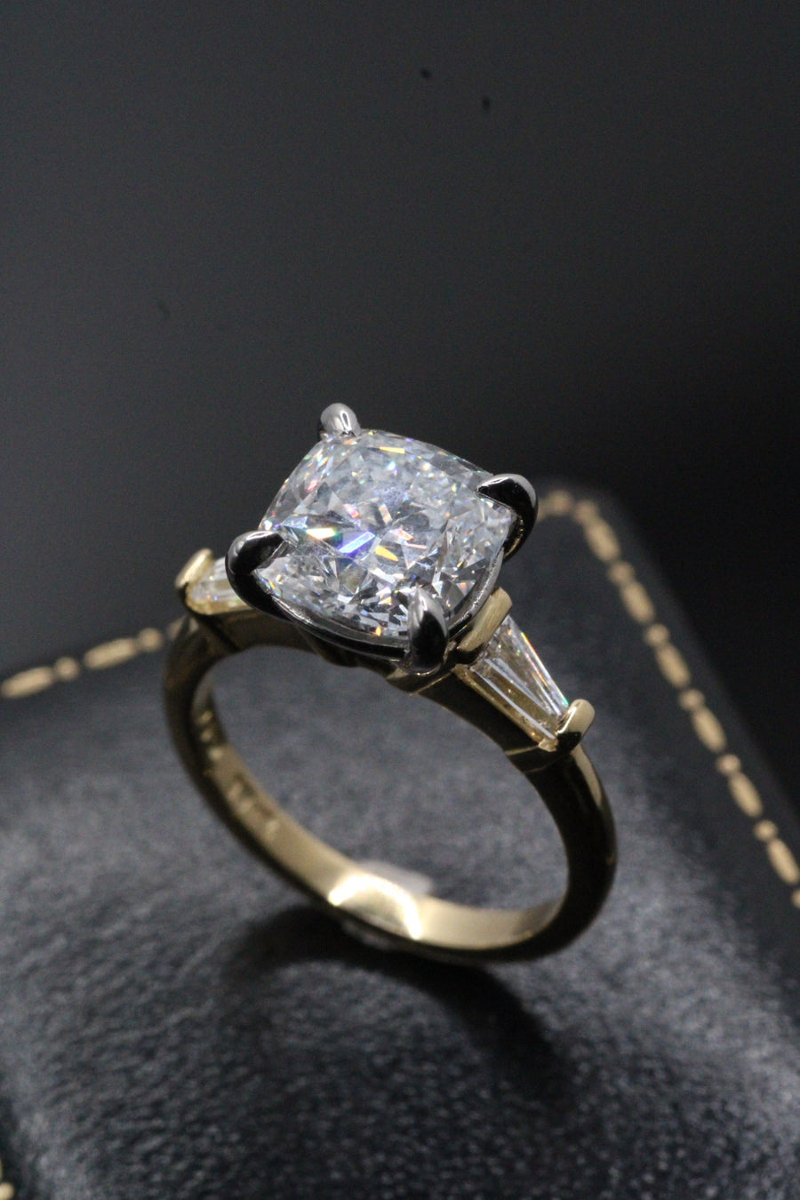 Cushion & Tapered Baguette Diamond Ring