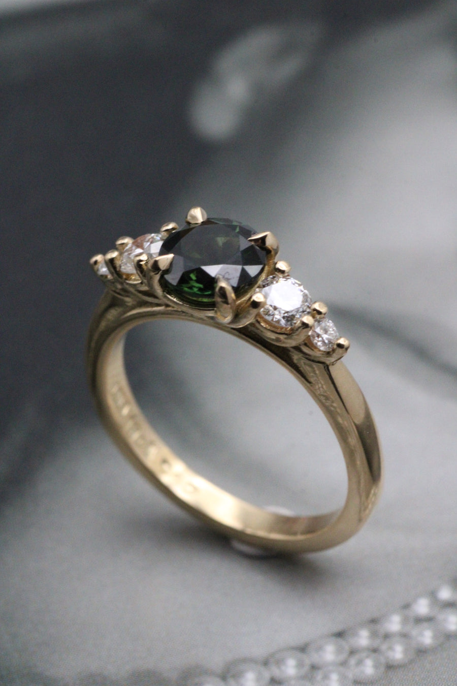 Round Green Sapphire & Diamond Ring