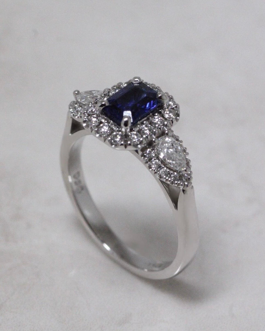 Sapphire and Diamond Triple Halo Ring