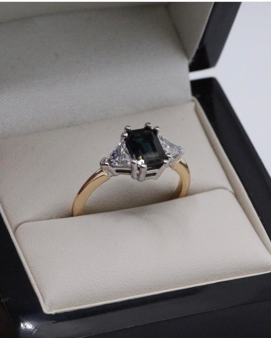 Sapphire and Trillion Cut Diamond Ring