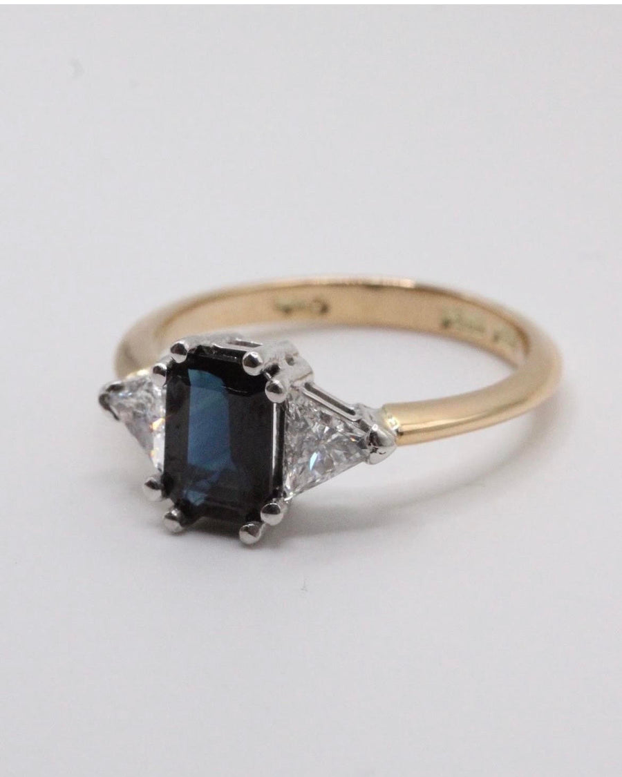 Sapphire and Trillion Cut Diamond Ring