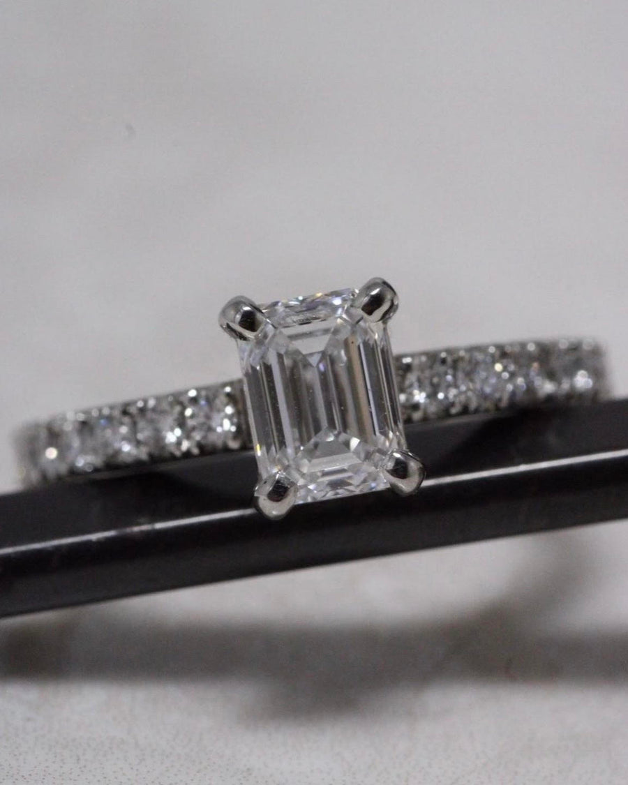 Emerald Cut Diamond Ring with Diamond Set Shoulders
