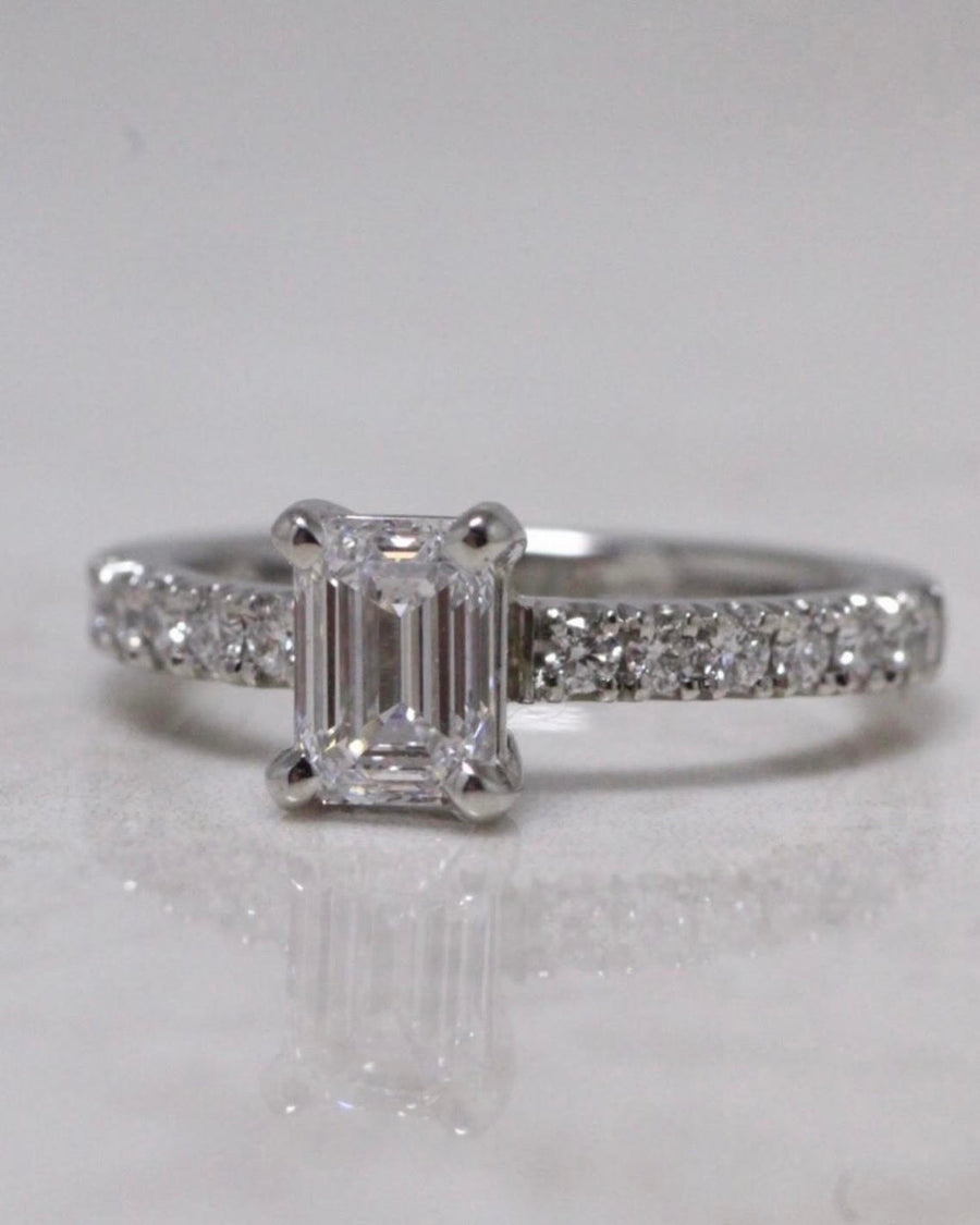 Emerald Cut Diamond Ring with Diamond Set Shoulders