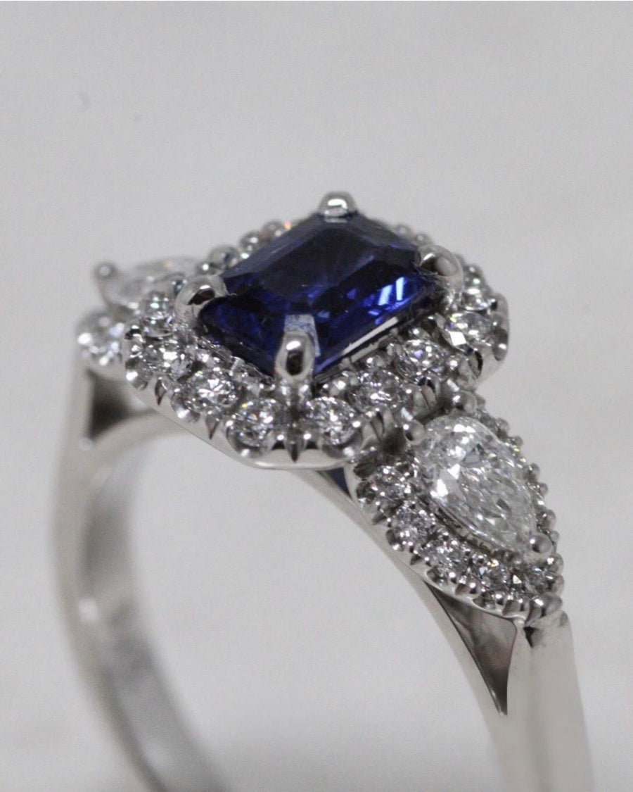 Sapphire and Diamond Triple Halo Ring
