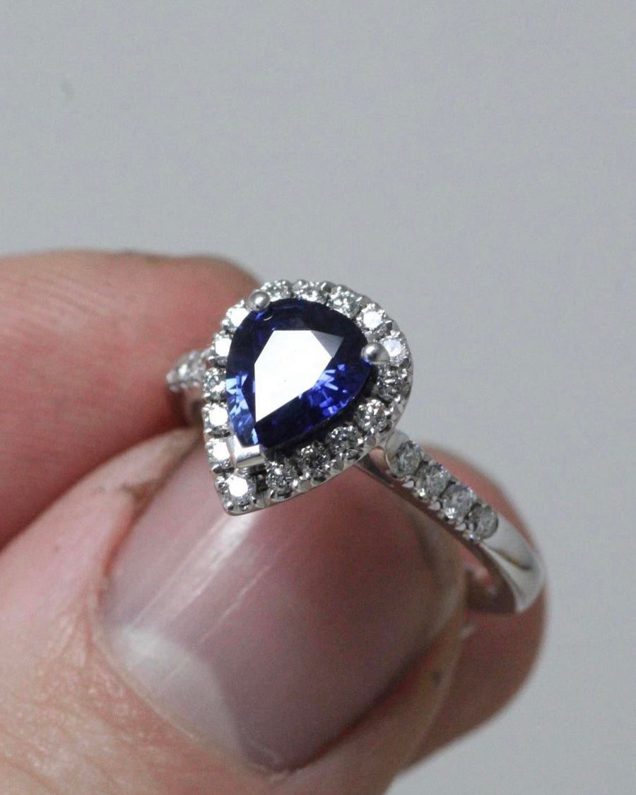 Pear Shaped Sapphire and Diamond Cluster Ring