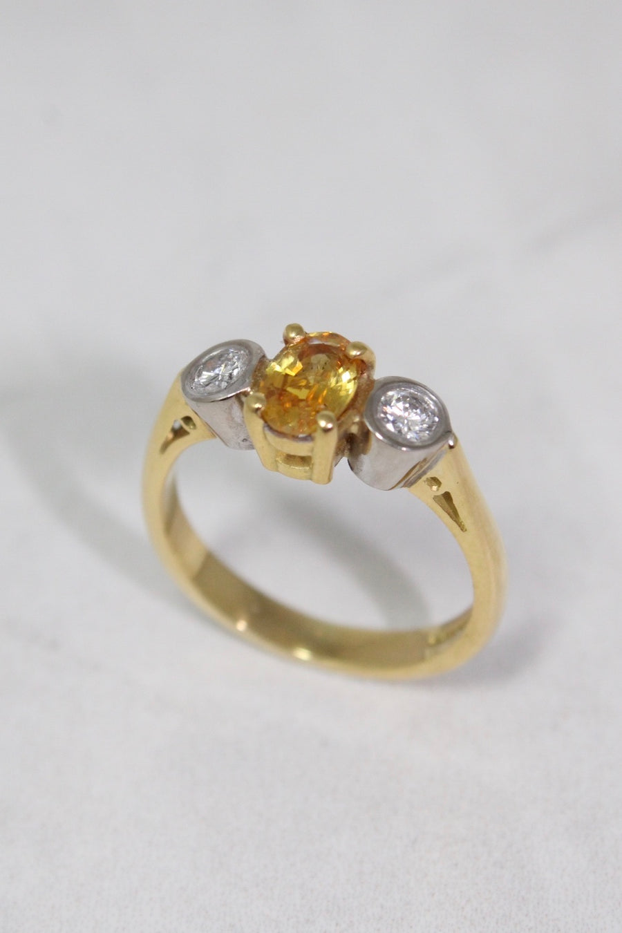 Yellow Sapphire & Diamond Three Stone Ring