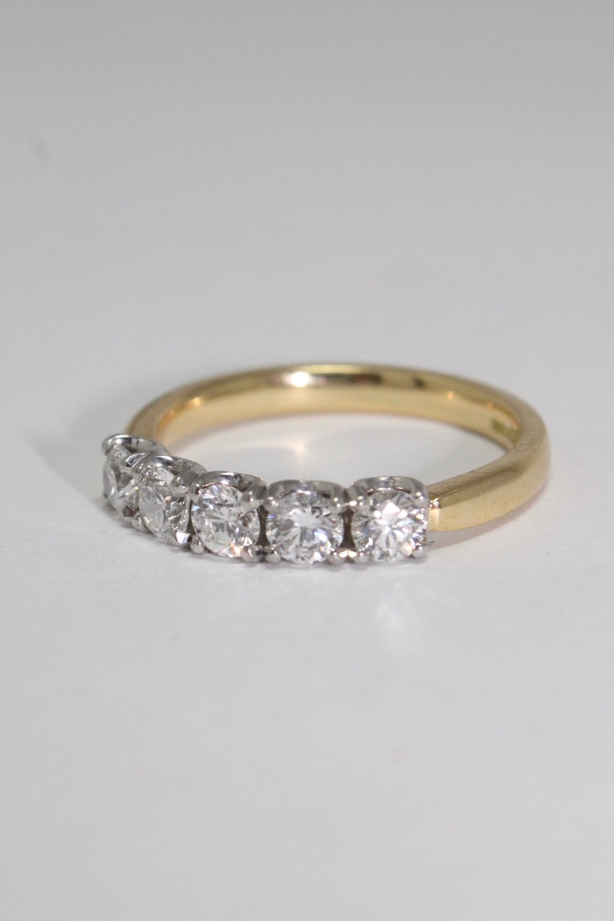 18ct Yellow and White Gold Claw Set 5 Stone Diamond Ring