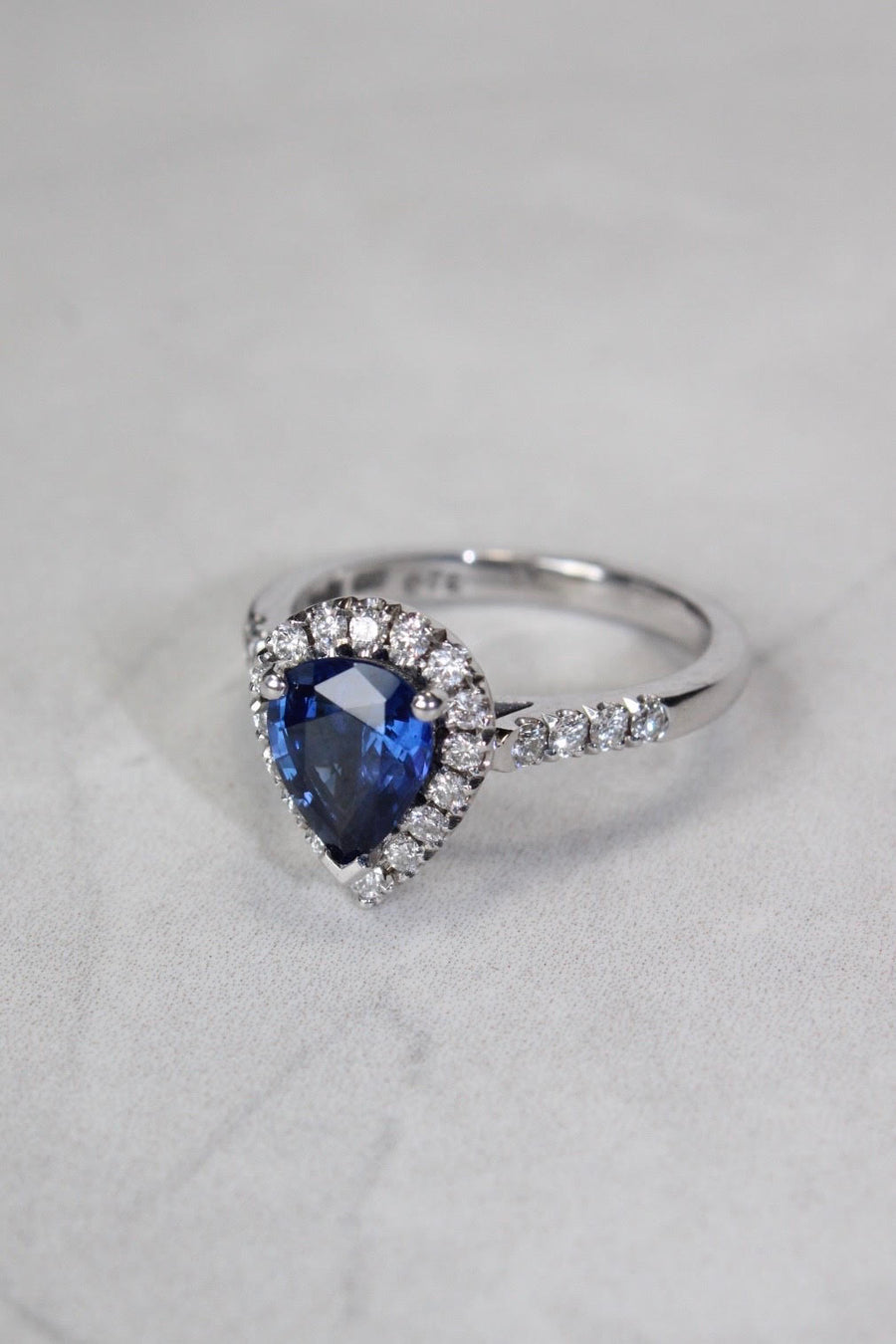 Pear Shaped Sapphire and Diamond Cluster Ring